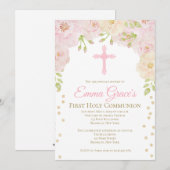 Elegant Floral First Heilige Kommunion Einladung (Vorne/Hinten)