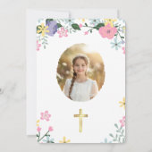 Elegant Floral First Holy Communion Photo  Einladung (Rückseite)