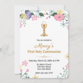 Elegant Floral First Holy Communion Photo  Einladung (Vorderseite)