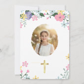 Elegant Floral First Holy Communion Photo  Einladung (Rückseite)