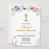 Elegant Floral First Holy Communion Photo  Einladung (Vorderseite)