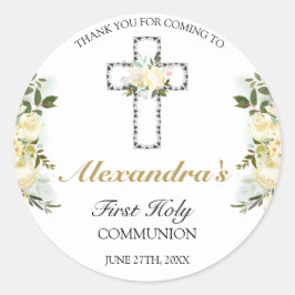 Elegant Floral First Holy Communion Vielen Dank Runder Aufkleber