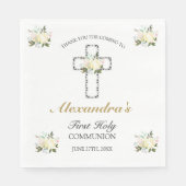 Elegant Floral First Holy Communion Vielen Dank Serviette (Vorderseite)