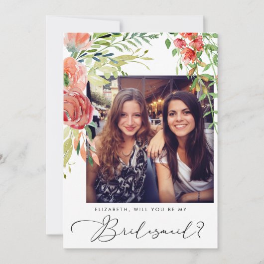 Elegant Floral Foto Bridesmaid Vorschlag Einladung (Vorderseite)