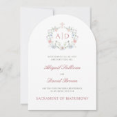 Elegant Floral Frame Monograms Catholic Wedding Einladung (Vorderseite)