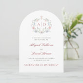 Elegant Floral Frame Monograms Catholic Wedding Einladung (Stehend Vorderseite)