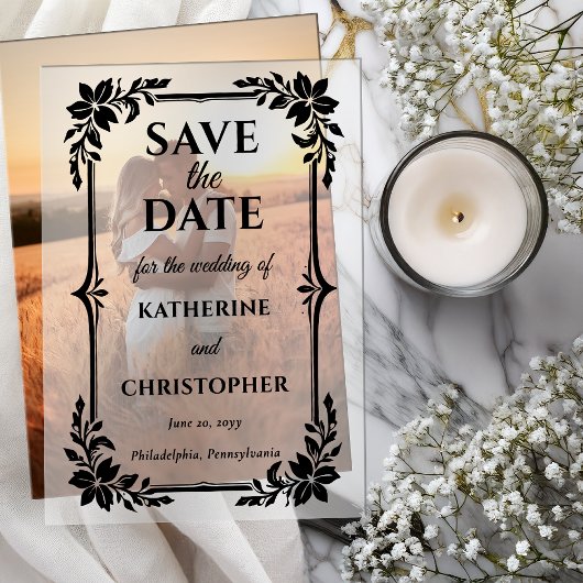 Elegant Floral Frame Wedding Save the Date Pergament Einladungen