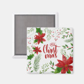 Elegant Floral Frohe Weihnachten | Magnet (Vorderseite/Rückseite)