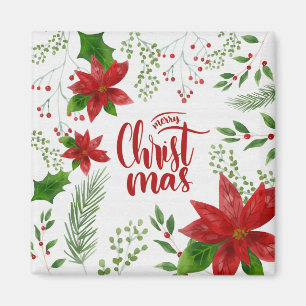 Elegant Floral Frohe Weihnachten   Magnet