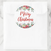 Elegant Floral Frohe Weihnachten Runder Aufkleber (Tasche)