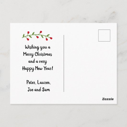 Elegant floral Frohe Weihnachts-Foto Namen Rot Postkarte (Rückseite)