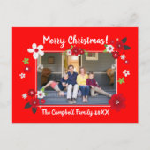 Elegant floral Frohe Weihnachts-Foto Namen Rot Postkarte (Vorderseite)