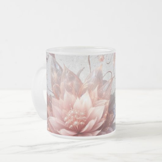 Elegant Floral Frosted Glass Mug –Aesthetic Coffee Mattglastasse (Vorderseite Links)