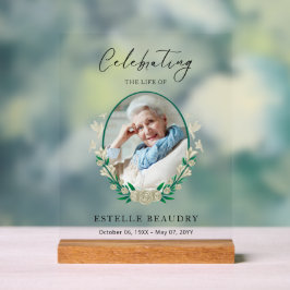 Elegant Floral Funeral Celebration of life Photo Acrylschild