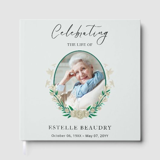 Elegant Floral Funeral Celebration of life Photo Gästebuch (Vorderseite)