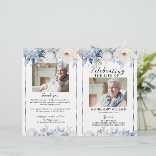 Elegant Floral Funeral Program | Order of Service (Stehend Vorderseite)