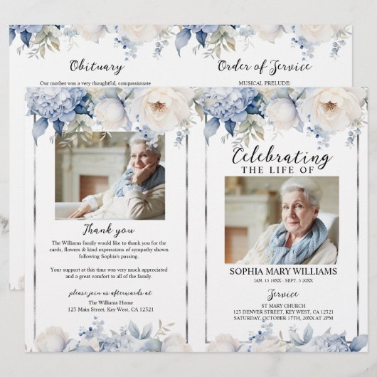 Elegant Floral Funeral Program | Order of Service (Vorne/Hinten)
