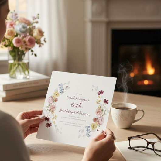 Elegant Floral Garden 60th Birthday Invitation Einladung