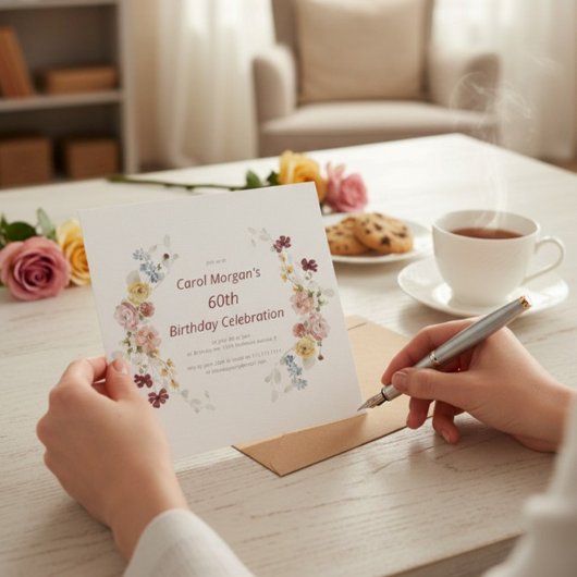 Elegant Floral Garden 60th Birthday Invitation Einladung