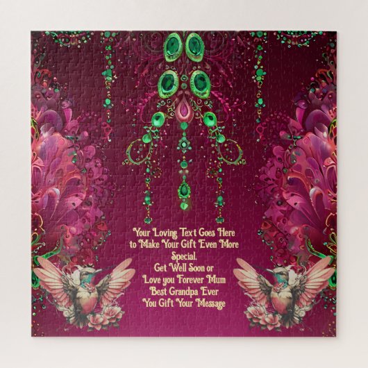 Elegant Floral Gem Backing Hummingbird Puzzle (Vertikal)