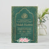Elegant Floral Gliter Green Islamic Aqiqa Aqeeqa Einladung (Stehend Vorderseite)