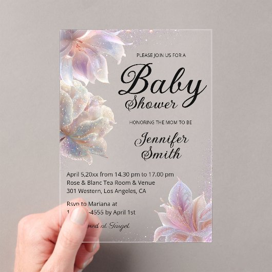 elegant floral glitters luxury girl baby shower acryleinladungen (Insitu (Handheld))