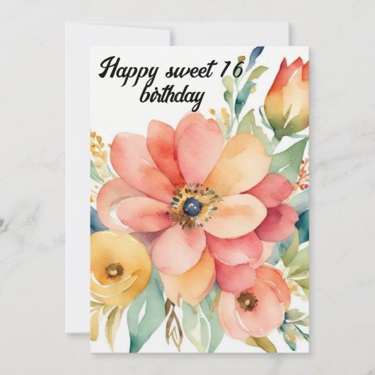 Elegant Floral & Glitzer Sweet 16. Geburtstag Einladung (Vorderseite)