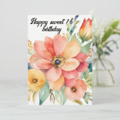 Elegant Floral & Glitzer Sweet 16. Geburtstag Einladung (Stehend Vorderseite)