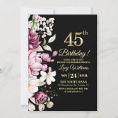 Elegant Floral Gold 45 Birthday Photo Einladung (Vorderseite)