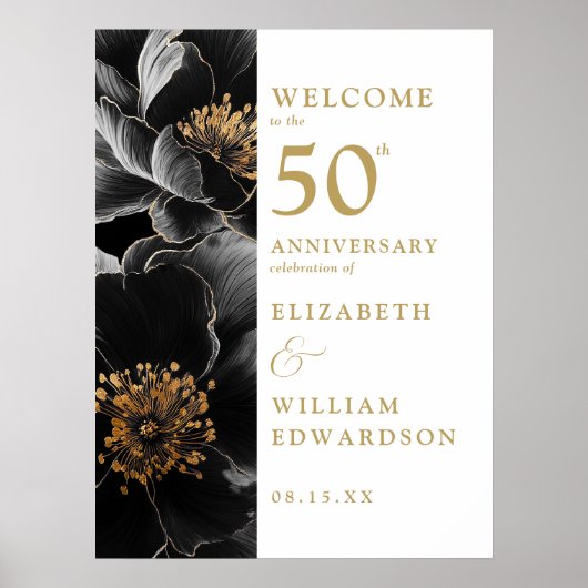 Elegant Floral Gold 50 Jahre Willkommenszeichen Poster (Vorne)
