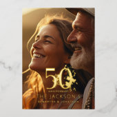 Elegant Floral Gold 50th Photo Wedding Anniversary Folieneinladung (Vorderseite)