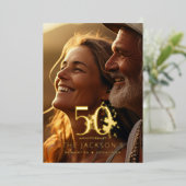 Elegant Floral Gold 50th Photo Wedding Anniversary Folieneinladung (Stehend vorne)