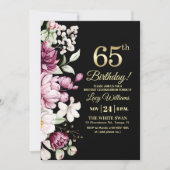 Elegant Floral Gold 65 Birthday Party Einladung (Vorderseite)