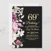 Elegant Floral Gold 69 Birthday Party Einladung (Vorderseite)