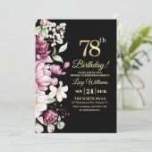 Elegant Floral Gold 78 Birthday Photo Einladung (Stehend Vorderseite)