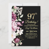 Elegant Floral Gold 97 Birthday Photo Einladung (Vorderseite)