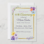 Elegant Floral Gold Frame 40th Birthday Invitation Einladung (Vorderseite)