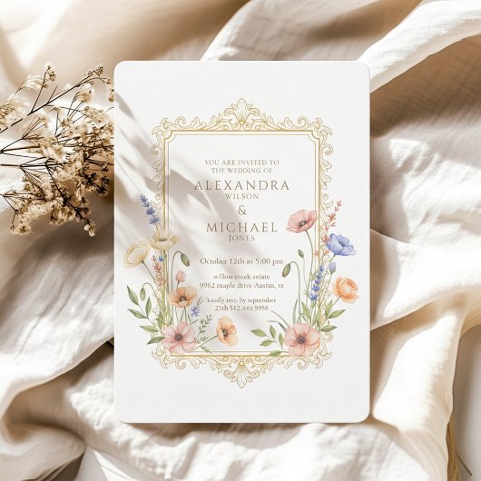 Elegant Floral Gold Frame Wedding Invitation Einladung