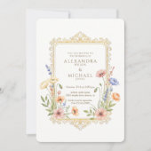 Elegant Floral Gold Frame Wedding Invitation Einladung (Vorderseite)