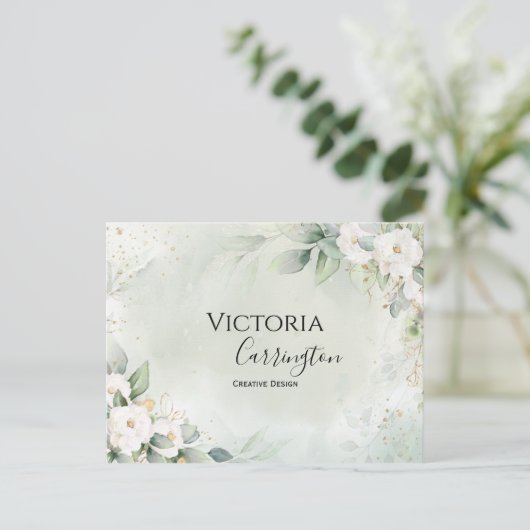 Elegant Floral Gold Green Beruflich Danke Postkarte (Stehend Vorderseite)