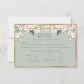 Elegant Floral Gold Green Script Wedding RSVP Karte (Vorderseite)