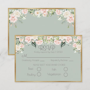 Elegant Floral Gold Green Script Wedding RSVP Karte
