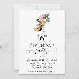 Elegant floral Gold High Heels 16. Geburtstag Einladung