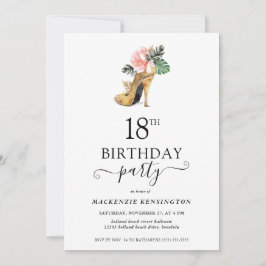 Elegant floral Gold High Heels 18. Geburtstag Einladung