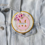 Elegant Floral Gold Monogram | Name & Initial Button<br><div class="desc">Elegant Floral Gold Monogram | Name & Initial button. Add a personal and artistic touch to your outfit with this high-quality pinback button. Featuring a delicate balance of hand-painted watercolor roses and modern gold-textured accents, this button is as durable as it is beautiful. Design: High-fidelity print of a watercolor floral...</div>