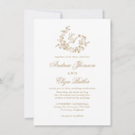 Elegant Floral Gold Monogram Wedding Einladung