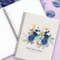 Elegant Floral Gold Number 15 Blue Guestbook