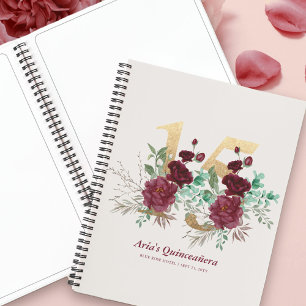Elegant Floral Gold Number 15 Burgundy Gästebuch Notizblock