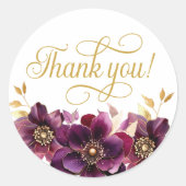 Elegant Floral Gold Script Vielen Dank Sticker (Vorderseite)