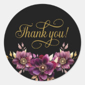 Elegant Floral Gold Script Vielen Dank Sticker (Vorderseite)